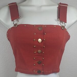 Dance & Marvel Red Crop Top with Gold Embellishments